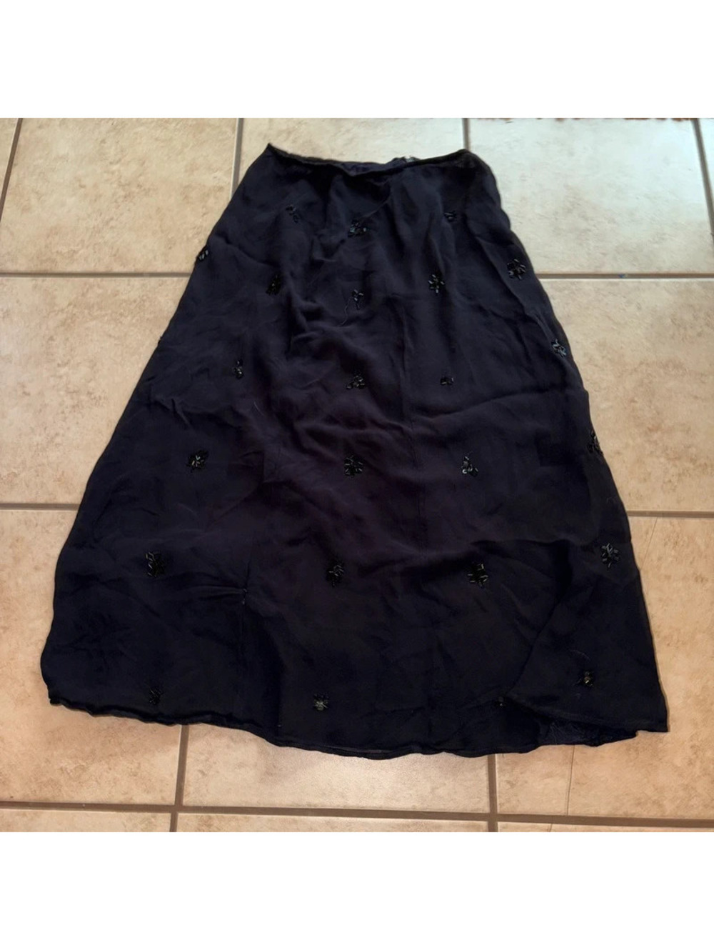 Black Vintage Rayon Beaded Gothic Maxi Skirt